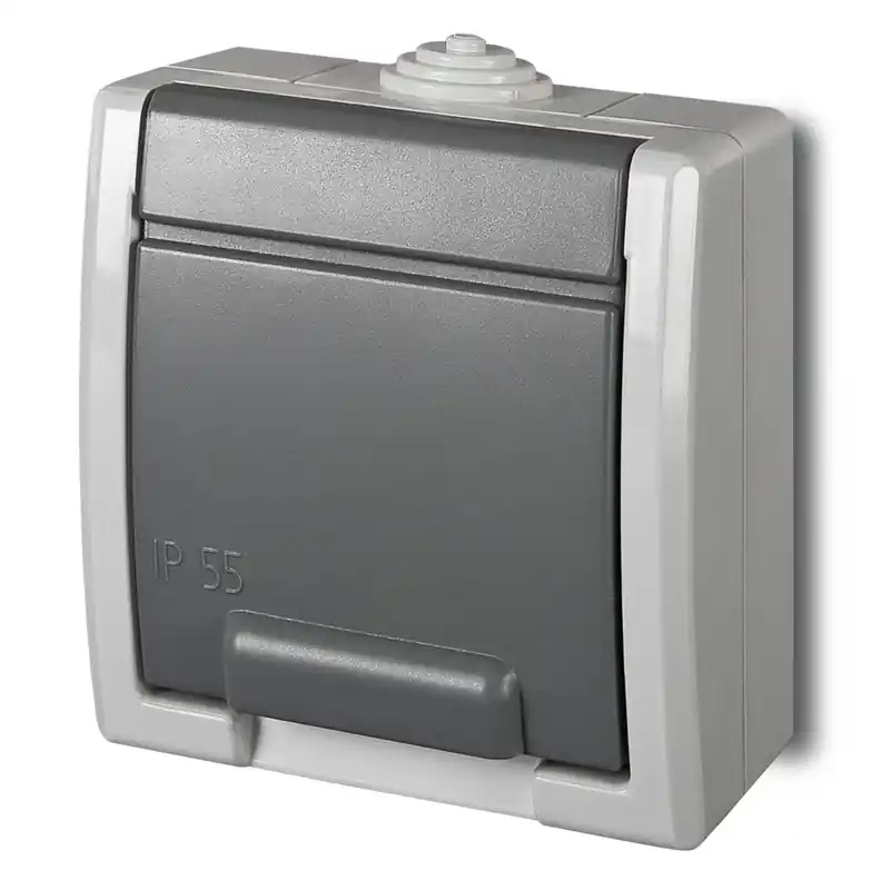 Gniazdo pojedyncze hermetyczne AQUANT IP55 1241-10 Elektro-Plast Nasielsk – 2P+Z, natynkowe, szare