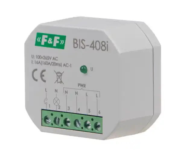 Przekaźnik bistabilny dopuszkowy F&F BIS-408-LED (16A, 230V, współpraca z LED)