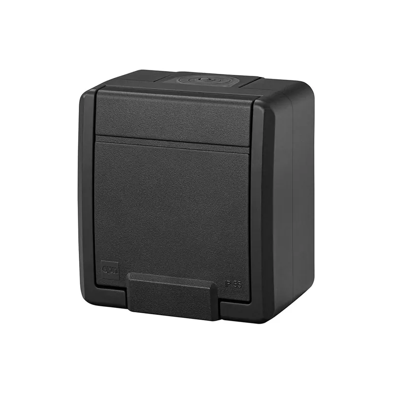Gniazdo pojedyncze natynkowe hermetyczne AQUANT 2K 5041-17 Elektro-Plast Nasielsk – 2P+Z, Antracyt RAL 7016, IP55