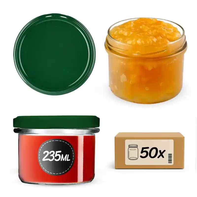 Słoiki na przetwory Tartu 235ml 50szt fi 82 mm + wieczka zielone