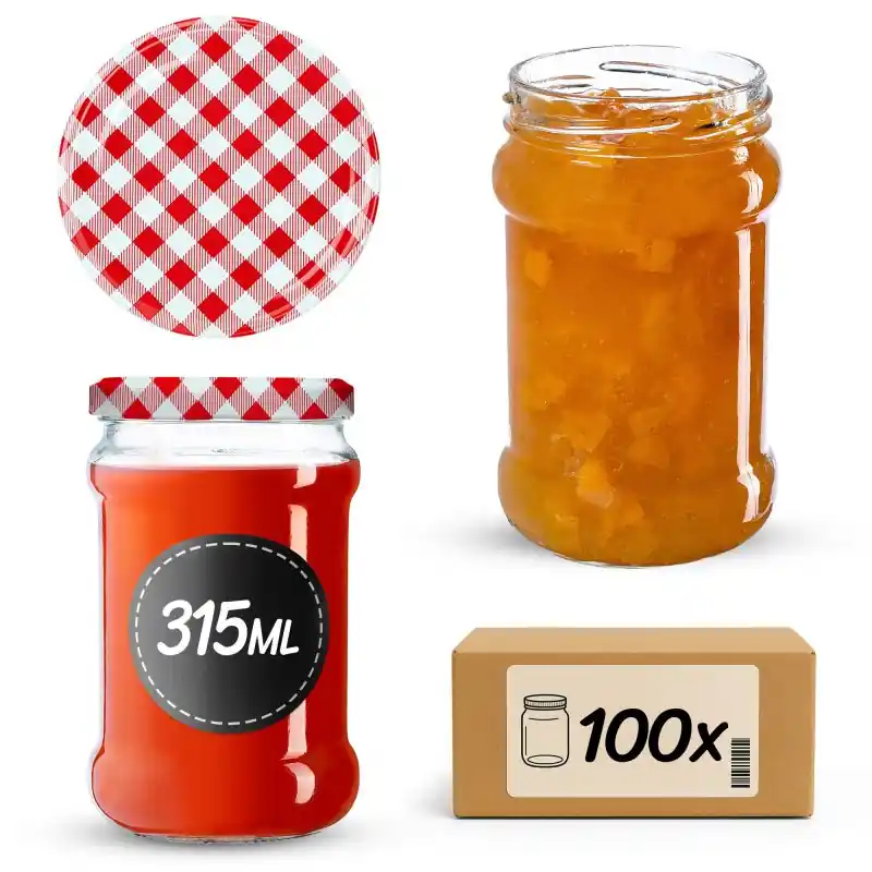Słoiki na przetwory Seno 315ml 100szt fi 66 mm + wieczka "Czerwona krata‘
