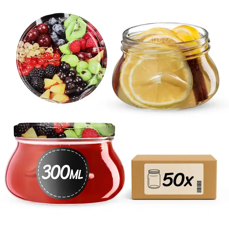 Słoiki na przetwory Raja 300ml 50szt fi 82 mm + wieczka "Owoce"