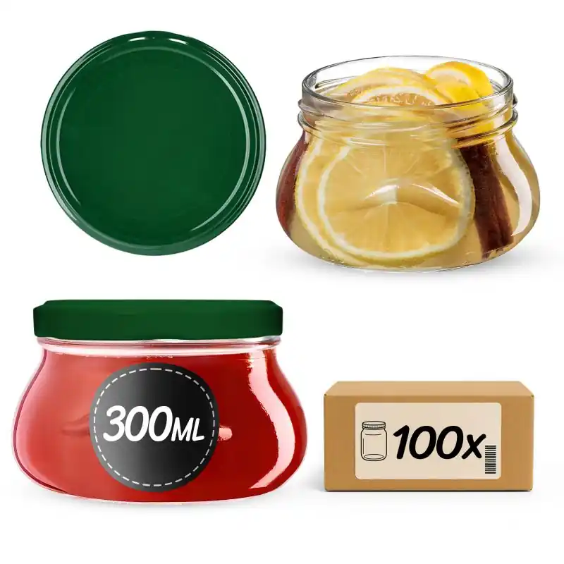 Słoiki na przetwory Raja 300ml 100szt fi 82 mm + wieczka zielone