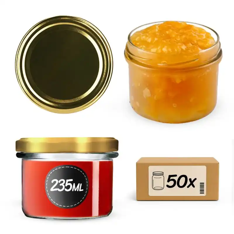 Słoiki na przetwory Tartu 235ml 50szt fi 82 mm + wieczka złote