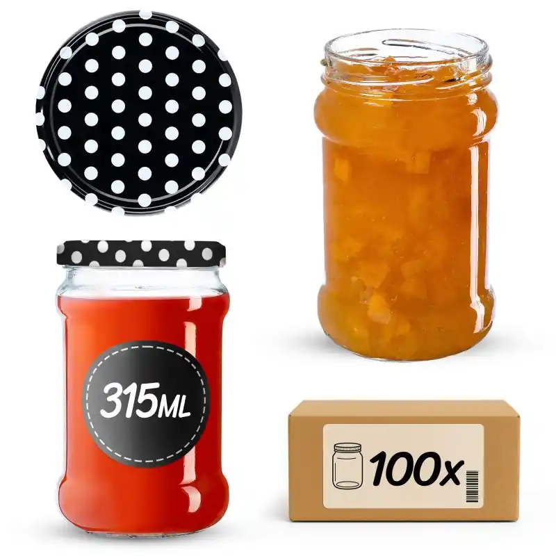 Słoiki na przetwory Seno 315ml 100szt fi 66 mm + wieczka "Groszek czarny"