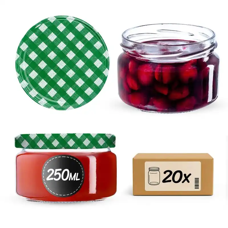 Słoiki na przetwory Denia 250ml 20szt fi 82 mm + wieczko "Zielona krata"
