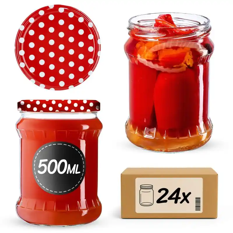 Słoiki na przetwory Kisko 500ml 24szt fi 82 mm + wieczka "Groszek czerwony"