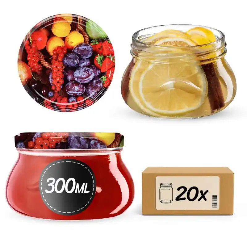 Słoiki na przetwory Raja 300ml 20szt fi 82 mm + wieczka "Mix owoców"