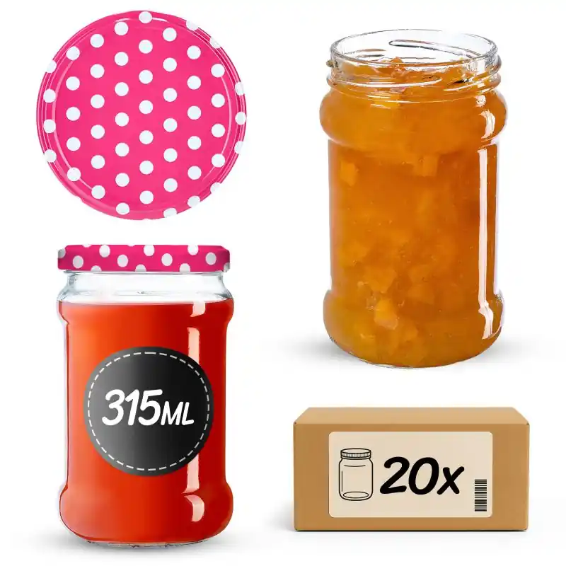 Słoiki na przetwory Seno 315ml 20szt fi 66 mm + wieczka "Groszek różowy"