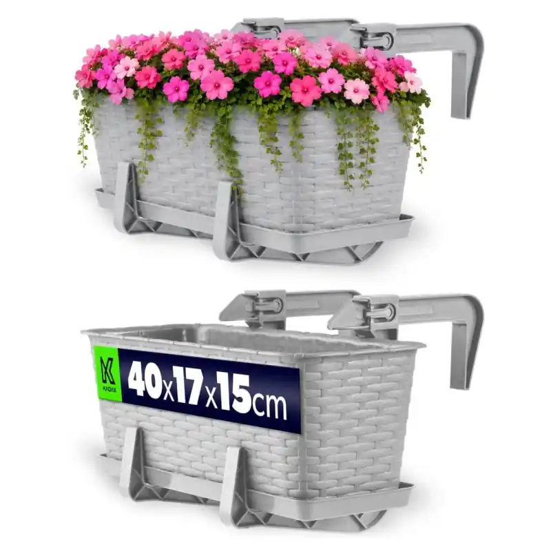 Doniczka rattanowa z podstawką Frette 40 cm + 2 uchwyty, szara