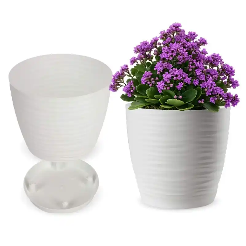 Doniczka na kwiaty okrągła z podstawką 17 cm, biała