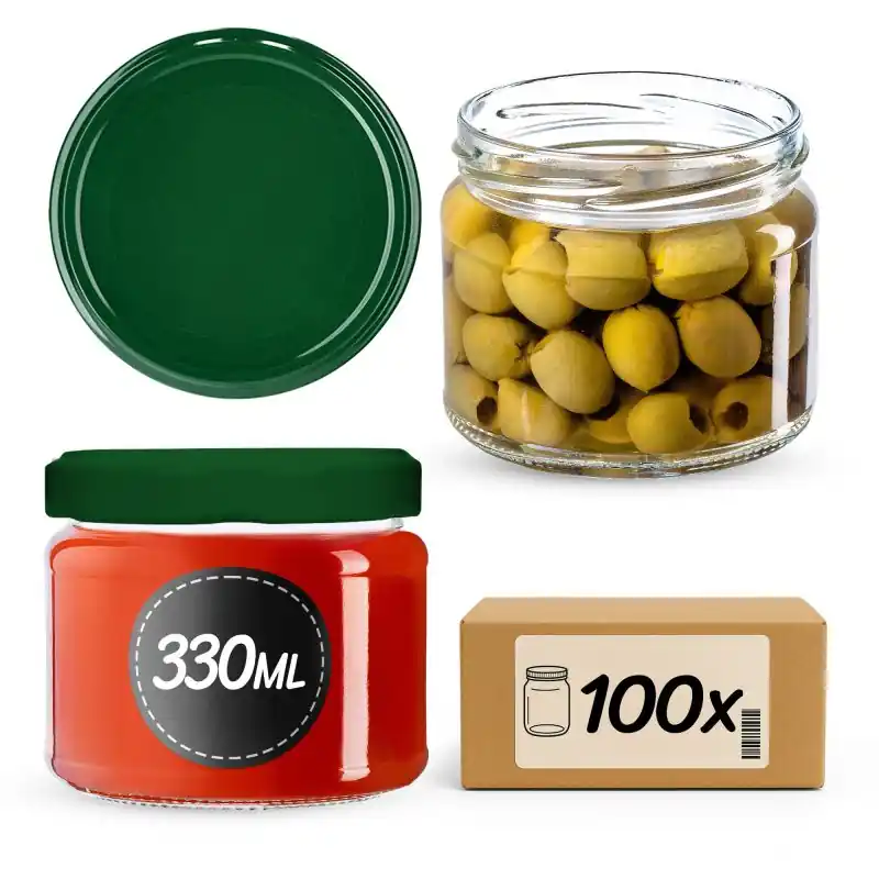 Słoiki na przetwory Sonka 330ml 100szt fi 82 mm + wieczka zielone