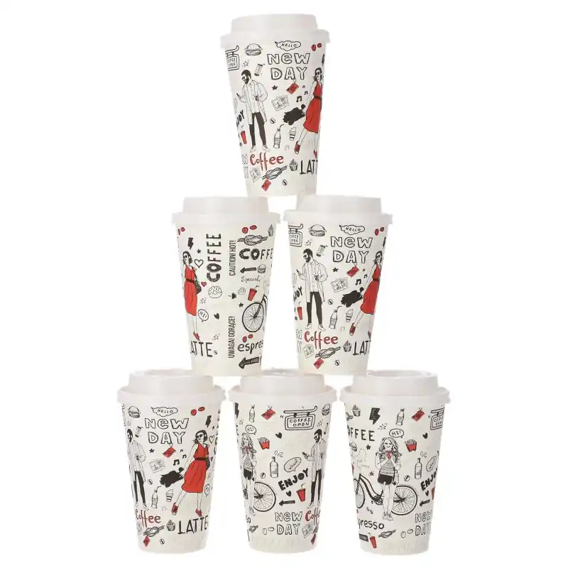 Jednorazowe kubki papierowe z pokrywką 300 ml 6 szt.