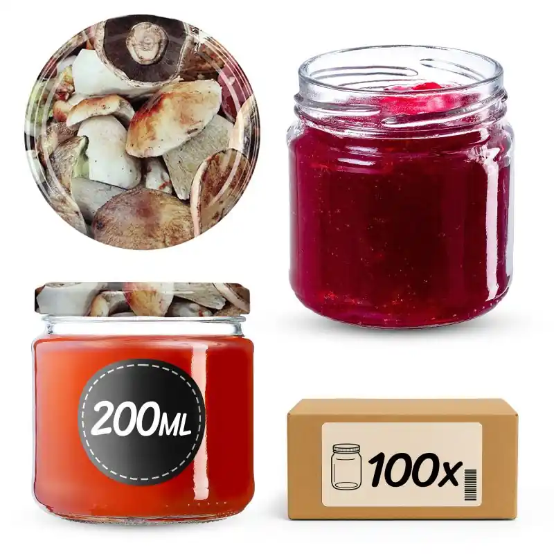 Słoiki na przetwory Lerma 200ml 100szt fi 66 mm + wieczka "Grzyby"