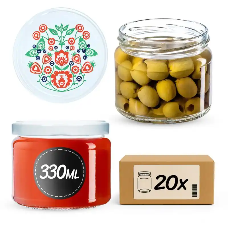 Słoiki na przetwory Sonka 330ml 20szt fi 82 mm + wieczka "Folklor"