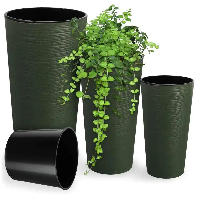 Donice na kwiaty z wkładem dłuto 19 cm + 25 cm + 30 cm, zielone