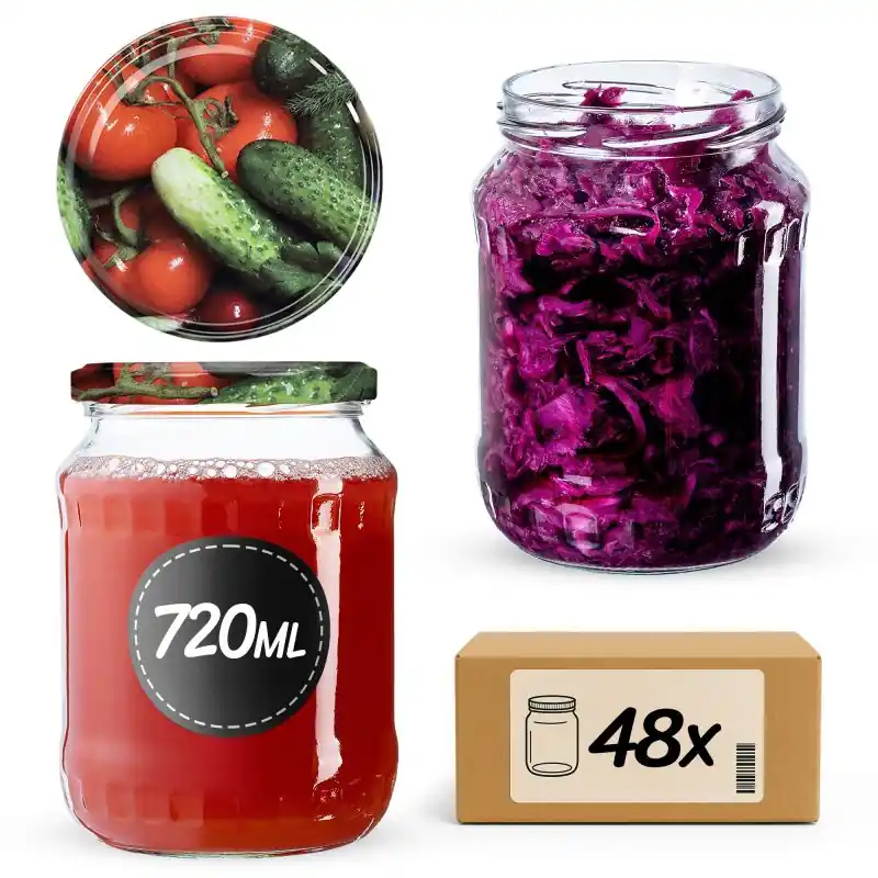 Słoiki na przetwory Jukka 720ml 48szt fi 82 mm + wieczka "Warzywa"