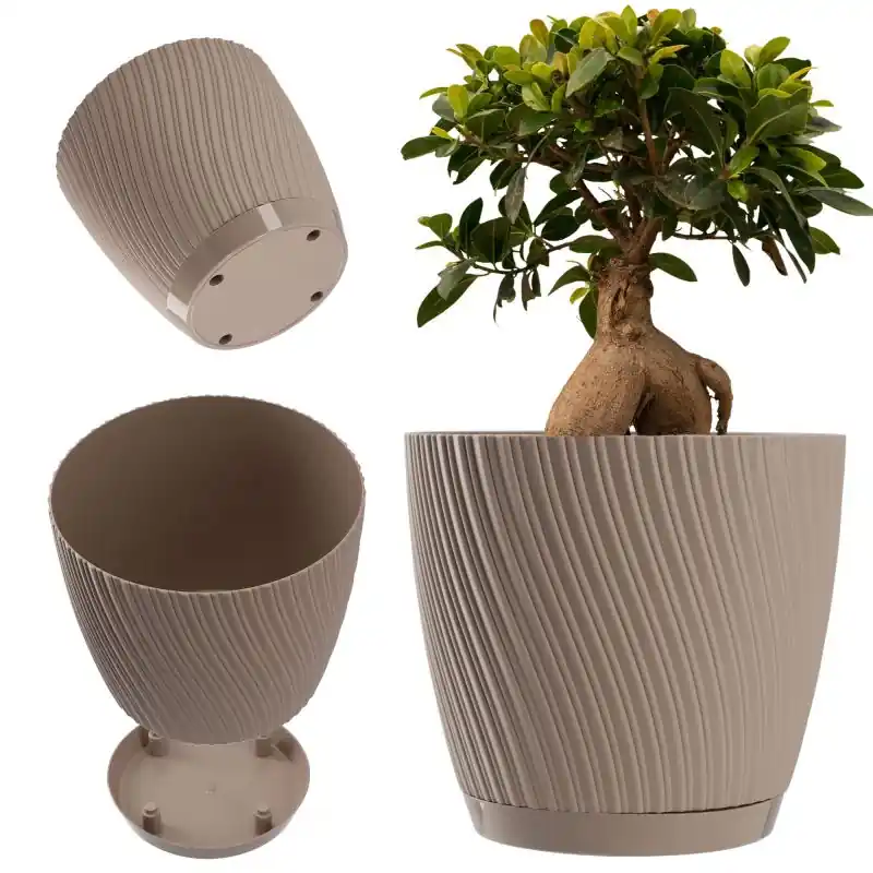 Doniczka z podstawką Tubas 17 cm, taupe