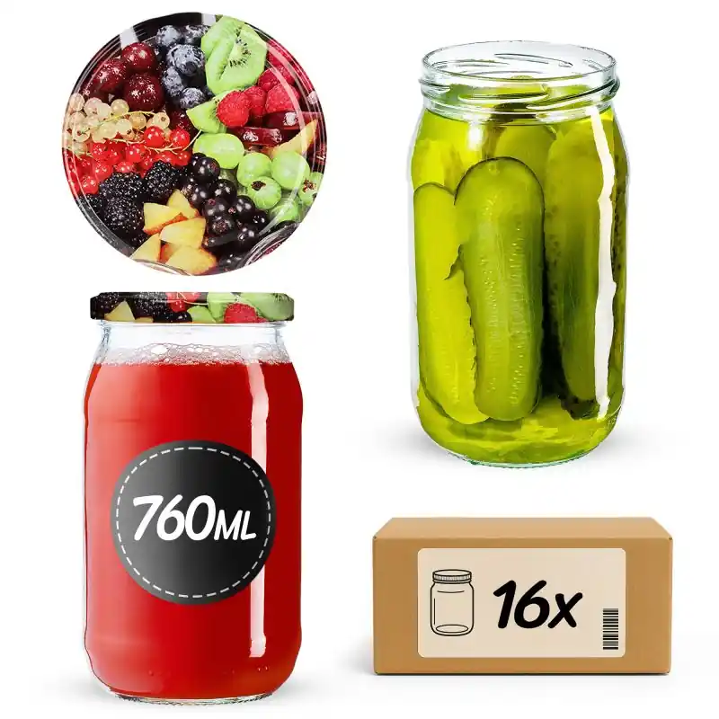 Słoiki na przetwory Niva 760ml 16szt fi 82 mm + wieczka "Mix owoców"