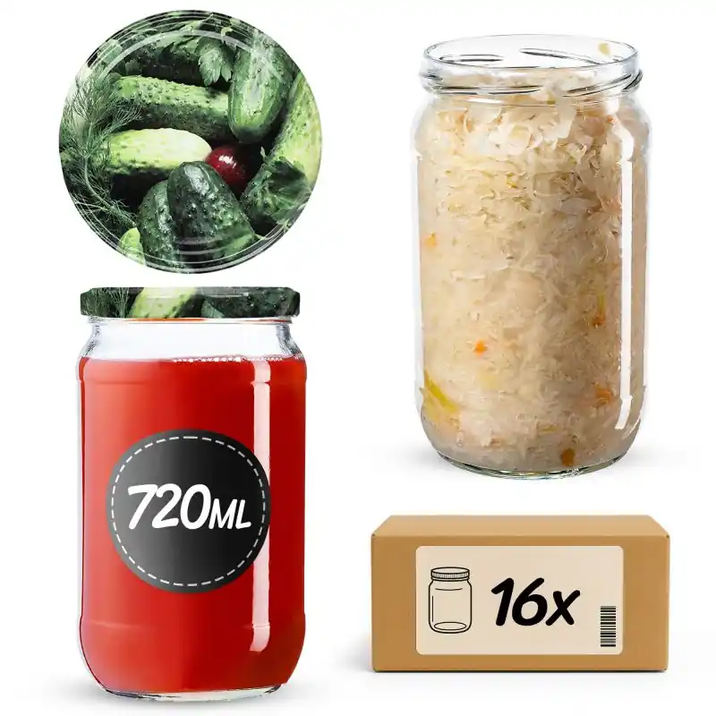 Słoiki na przetwory Niva 720ml 16szt fi 82 mm + wieczka "Ogórki"