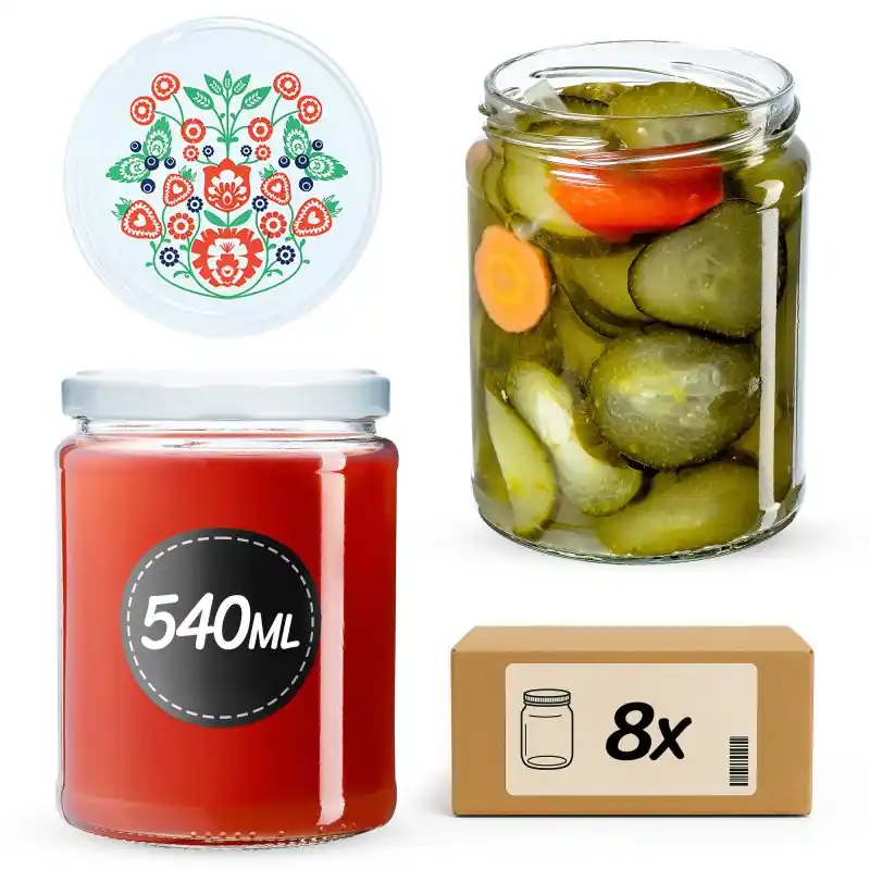 Słoiki na przetwory Maki 540ml 8szt fi 82 mm + wieczka "Folklor"