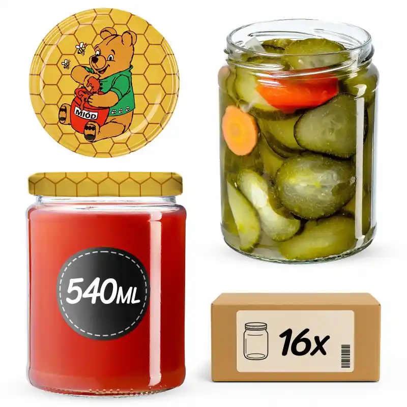 Słoiki na przetwory Maki 540ml 16szt fi 82 mm + wieczka "Miód"