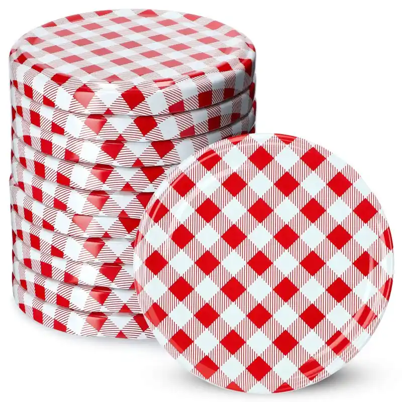 Wieczka do słoików i butelek Kalbo fi 53 mm czerwona krata, 10szt