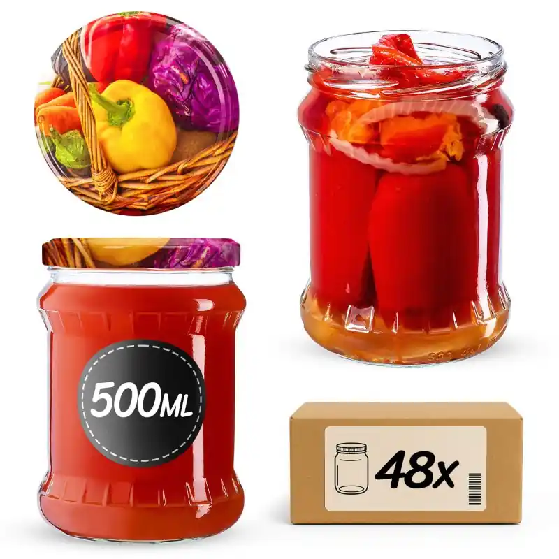 Słoiki na przetwory Kisko 500ml 48szt 82mm + wieczka "Papryka"