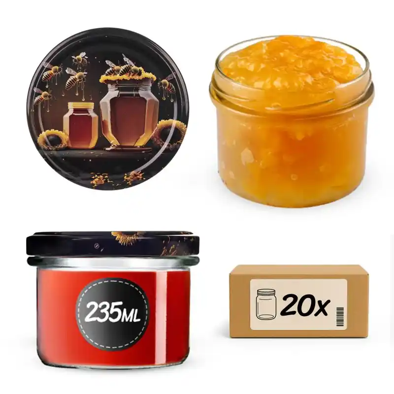 Słoiki na przetwory Tartu 235ml 20szt 82mm + wieczka "Czarny miód"