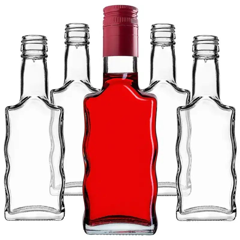 Szklana butelka na nalewkę Fala 200ml z długą czerwoną zakrętką 10 szt.