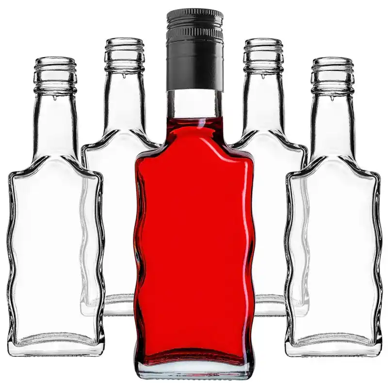 Szklana butelka na nalewkę Fala 200ml z długą czarną zakrętką 50 szt.