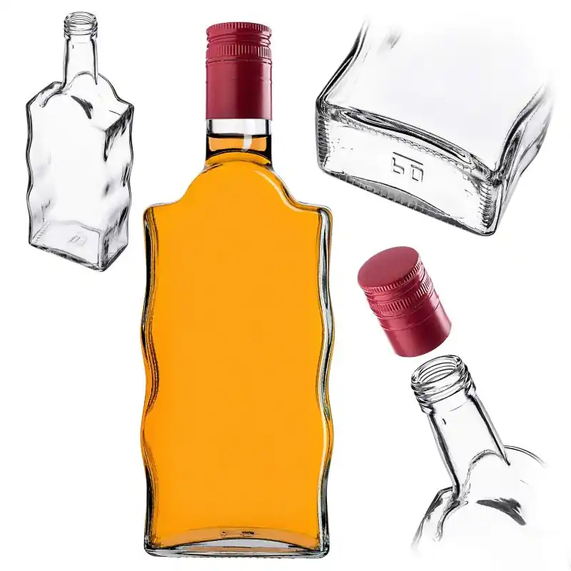 Szklana butelka na nalewkę Fala 500ml z długą czerwoną zakrętką 1 szt.