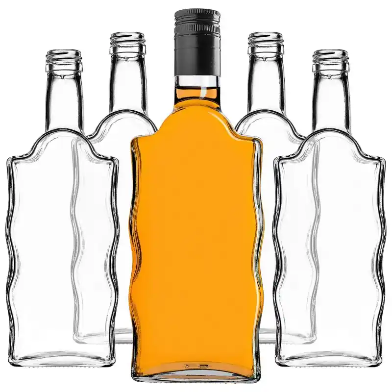 Szklana butelka na nalewkę Fala 500ml z długą czarną zakrętką 10 szt.