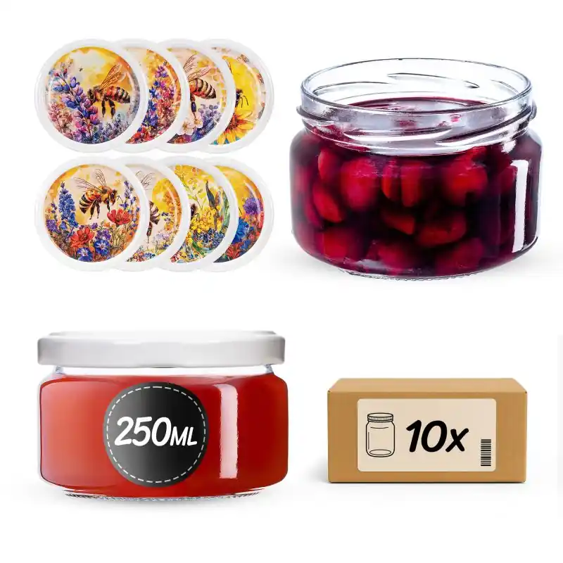 Słoiki na przetwory Denia 250ml 10szt fi 82 mm + wieczko "Bee of the field"