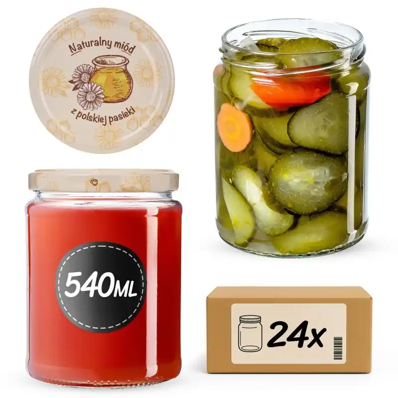 Słoiki na przetwory Maki 540ml fi 82 mm 24szt + wieczko Miód z pasieki