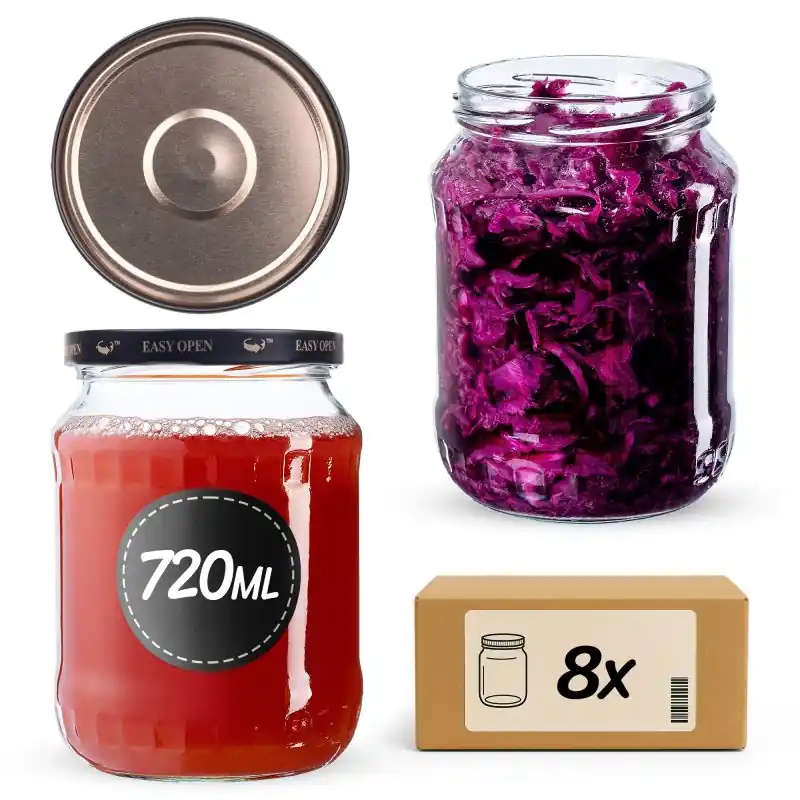 Słoiki na przetwory Jukka 720ml fi 82 mm 8szt + wieczko Czarno złote