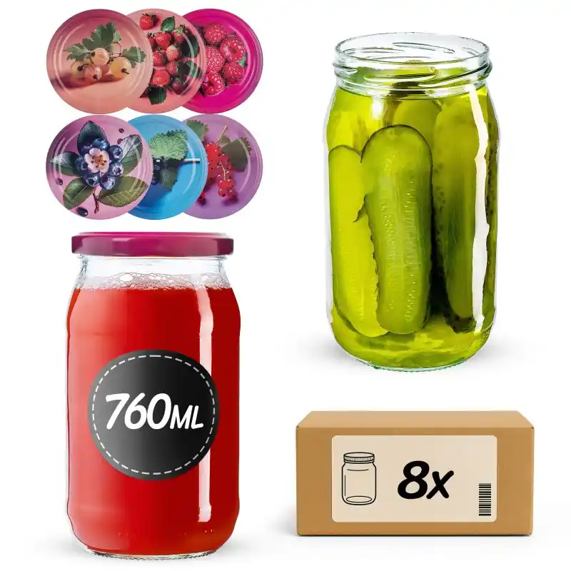 Słoiki na przetwory Niva 760ml fi 82 mm 8szt + wieczko Jagodowy mix