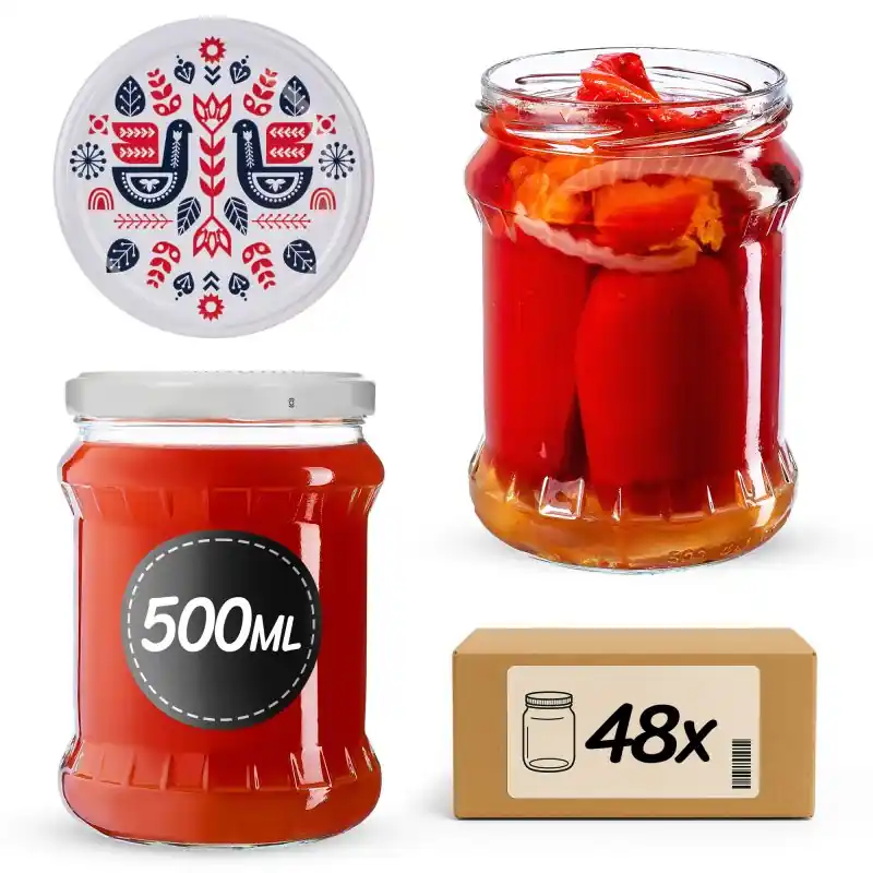 Słoiki na przetwory Kisko 500ml fi 82 mm 48szt + wieczko Kurpie