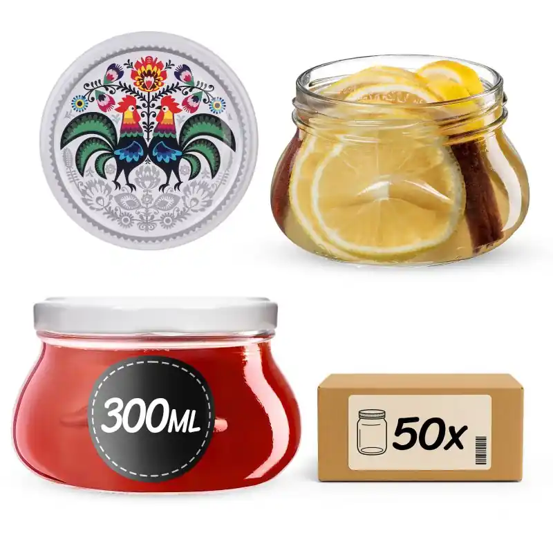 Słoiki na przetwory Raja 300ml fi 82 mm 50szt + wieczko Kogut