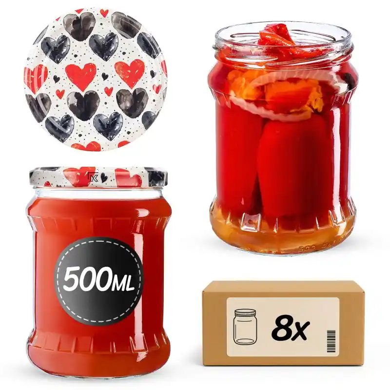 Słoiki na przetwory Kisko 500ml fi 82 mm 8szt + wieczko Serca
