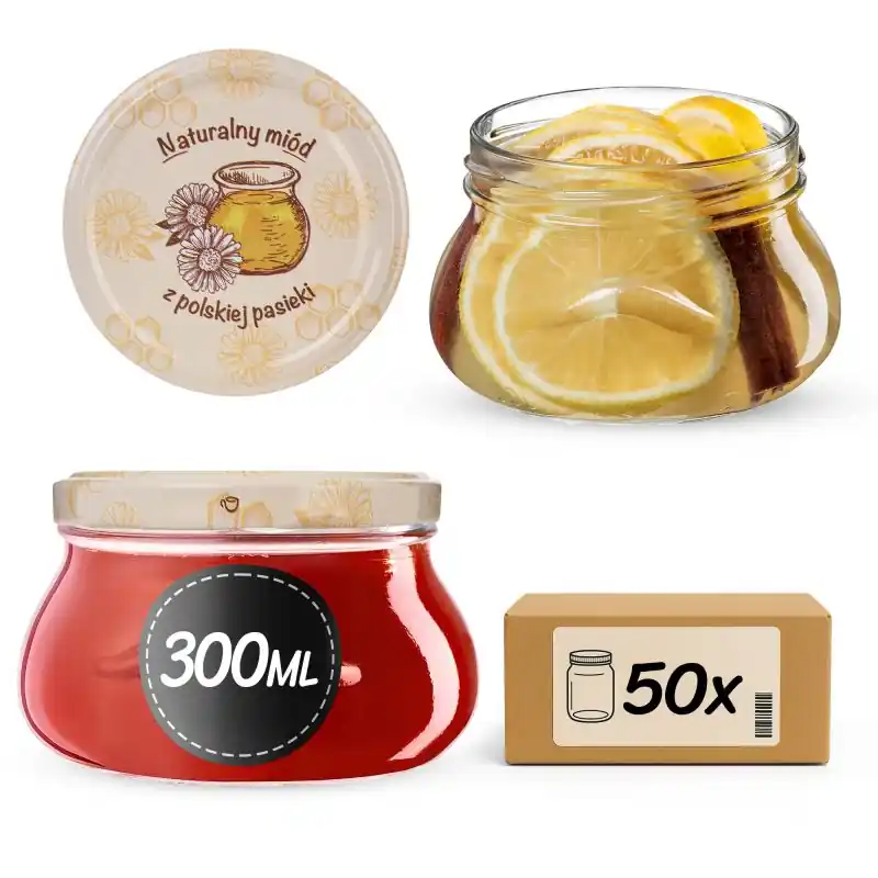 Słoiki na przetwory Raja 300ml fi 82 mm 50szt + wieczko Miód z pasieki