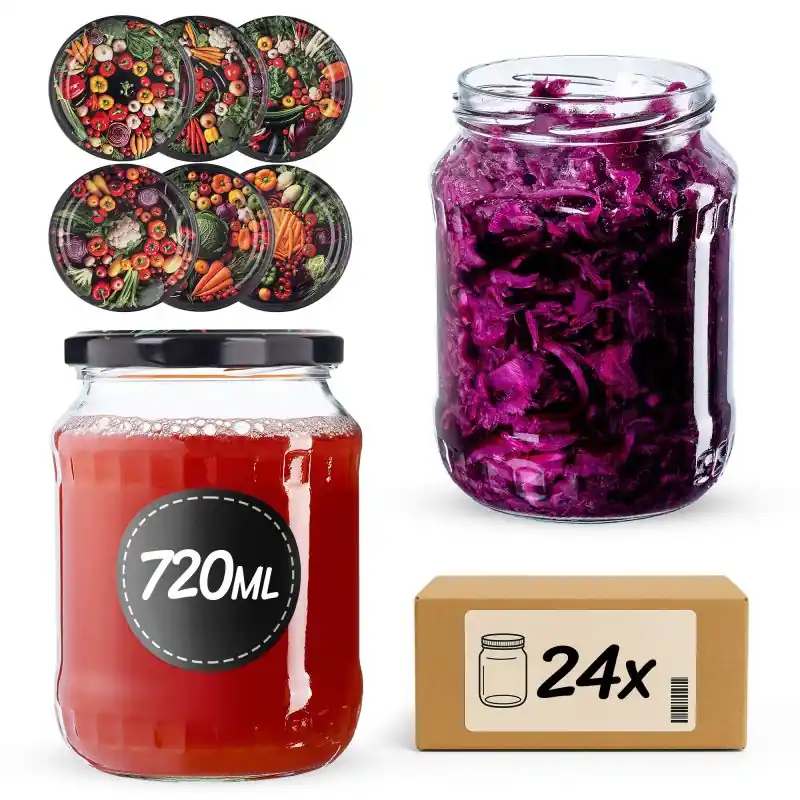 Słoiki na przetwory Jukka 720ml fi 82 mm 24szt + wieczko Warzywa mix