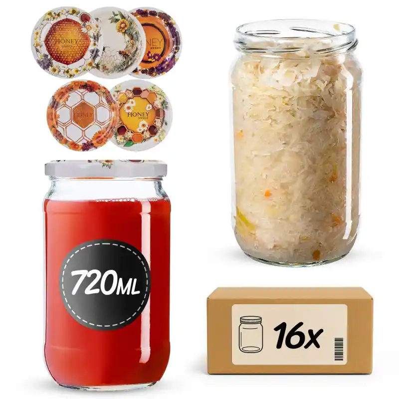 Słoiki na przetwory Niva 720ml fi 82 mm 48szt + wieczko Miodowy mix