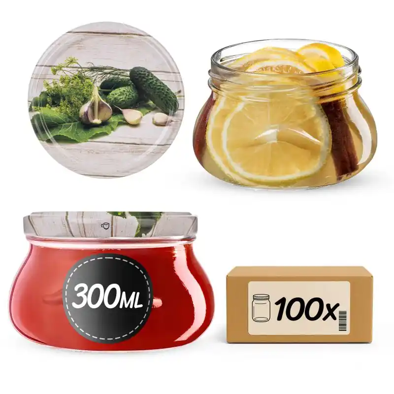 Słoiki na przetwory Raja 300ml fi 82 mm 100szt + wieczko Ogórek