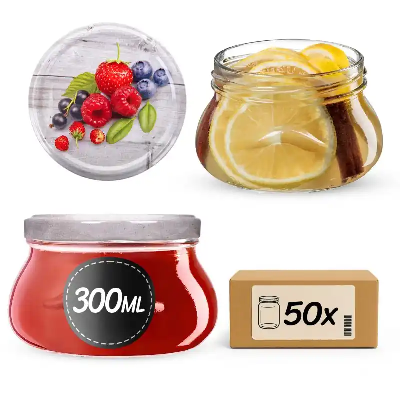 Słoiki na przetwory Raja 300ml fi 82 mm 50szt + wieczko Owoce