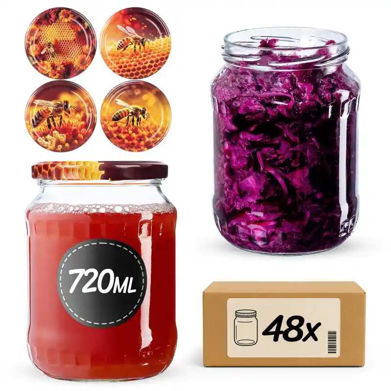 Słoiki na przetwory Jukka 720ml fi 82 mm 48szt + wieczko Zestaw miodowy