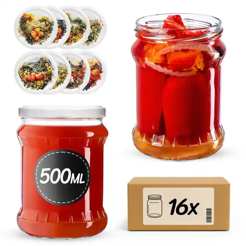 Słoiki na przetwory Kisko 500ml fi 82 mm 16szt + wieczko Fruit heart