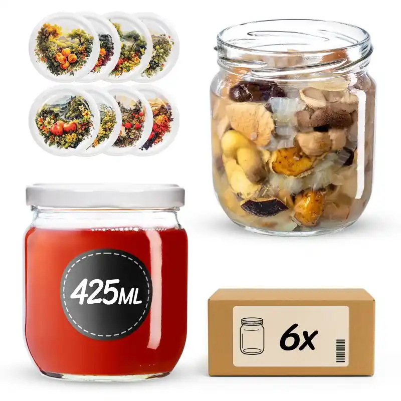 Słoiki na przetwory Salla 425ml fi 82 mm 6szt + wieczko Fruit heart
