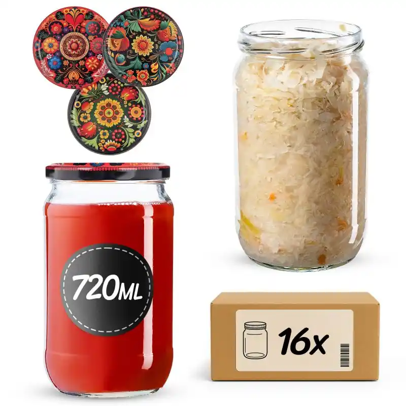 Słoiki na przetwory Niva 720ml fi 82 mm 16szt + wieczko Haftowanka