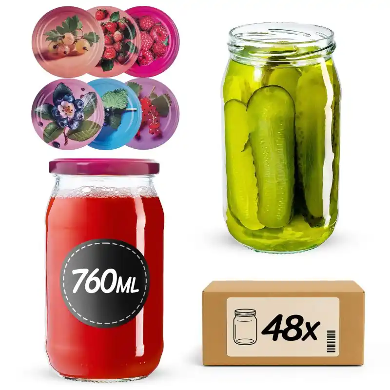 Słoiki na przetwory Niva 760ml fi 82 mm 48szt + wieczko Jagodowy mix